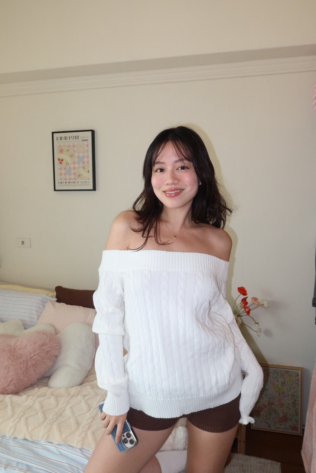 𝐌𝐮𝐬𝐭 𝐛𝐮𝐲! 𝐎𝐟𝐟-𝐬𝐡𝐨𝐮𝐥𝐝𝐞𝐫白色麻花慵懶 𝐤𝐧𝐢𝐭 𝐭𝐨𝐩🎀🧁