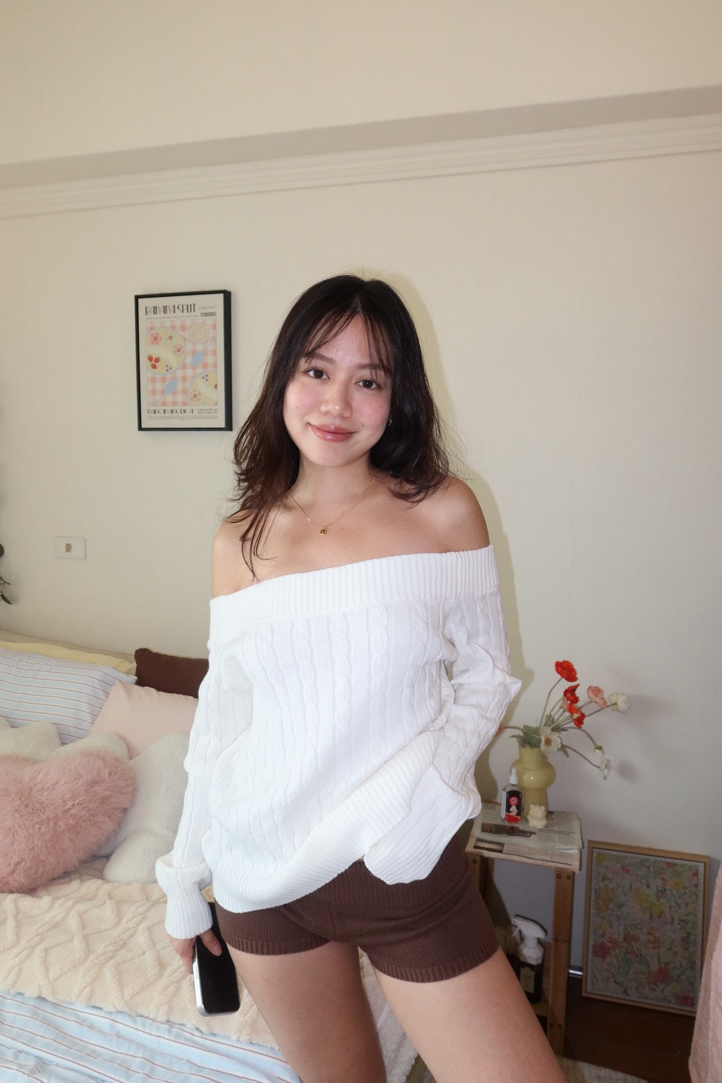 𝐌𝐮𝐬𝐭 𝐛𝐮𝐲! 𝐎𝐟𝐟-𝐬𝐡𝐨𝐮𝐥𝐝𝐞𝐫白色麻花慵懶 𝐤𝐧𝐢𝐭 𝐭𝐨𝐩🎀🧁