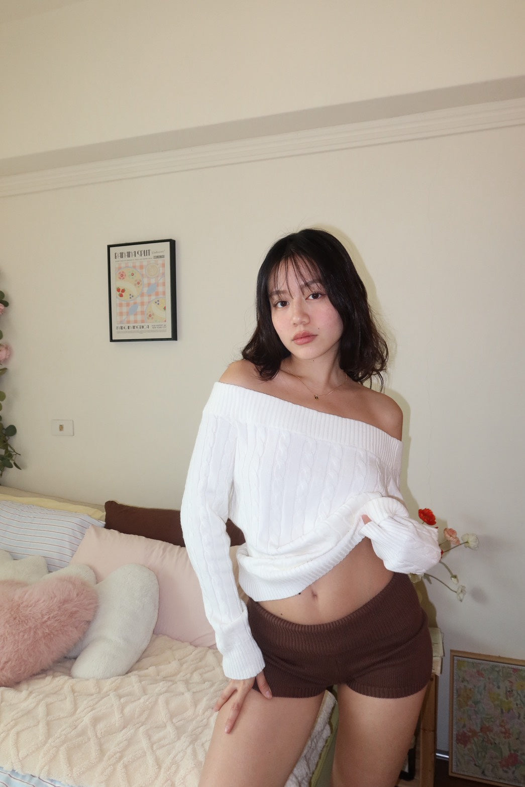 𝐌𝐮𝐬𝐭 𝐛𝐮𝐲! 𝐎𝐟𝐟-𝐬𝐡𝐨𝐮𝐥𝐝𝐞𝐫白色麻花慵懶 𝐤𝐧𝐢𝐭 𝐭𝐨𝐩🎀🧁